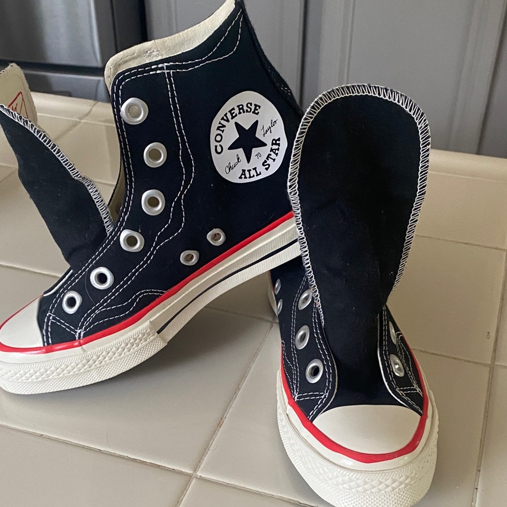 Converse Kids Black and White Sneakers with Red Accents
